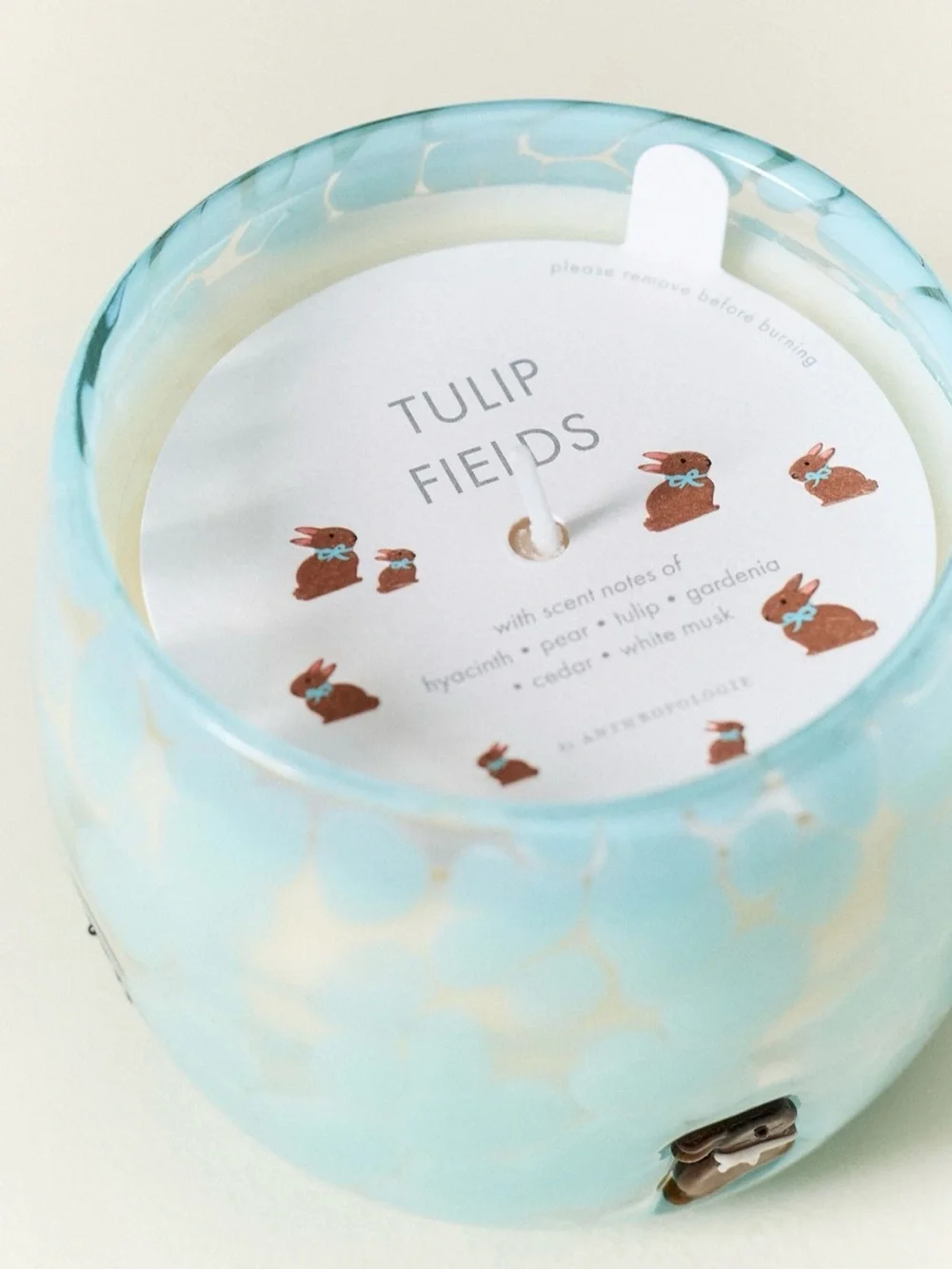 New! Anthropologie Bunny Spring Icon Floral Tulip Fields Glass Candle in small.